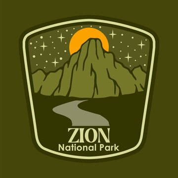 ZION AT THE NIGHT NATIONAL PARK BADGE LOGO DESIGN VECTOR ILLUSTRATION