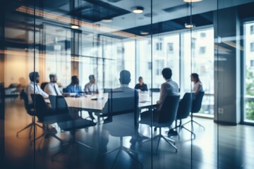 Business Meeting Behind Glass Partition in a Conference Room - Corporate and Office Environment