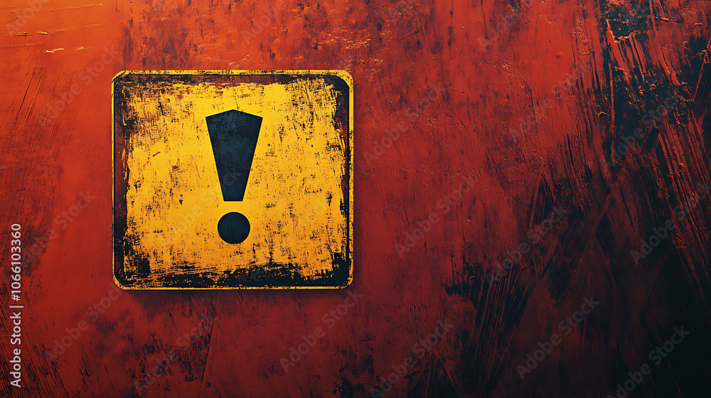 Poster Concept of hacking illustrated with a caution sign showing an exclamation mark on a dark red background, highlighting security awareness