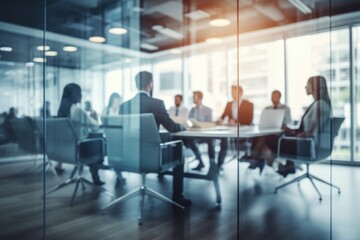 Corporate Office Meeting Behind Glass Wall Partition - Business and Workplace Concept