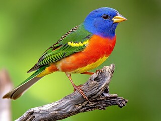 Obraz premium Painted Bunting Perched Elegantly on a Branch with a Soft Natural Blur Background