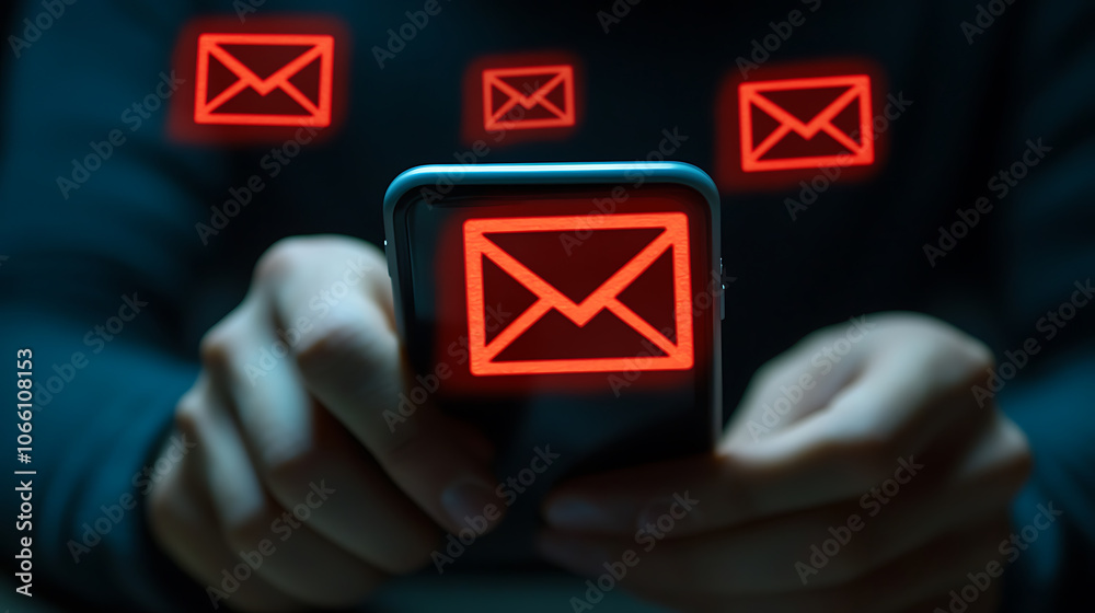 Poster concept of sms spam and phishing through fake text messages, highlighting the dangers of scammers, a