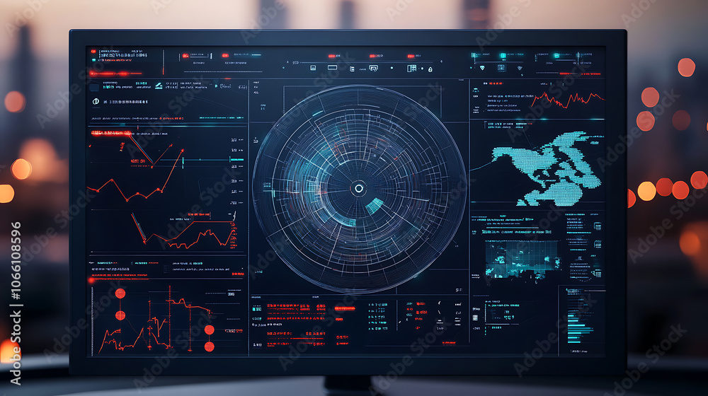 Leinwandbilder a surveillance hud monitor screen illustration, representing military security or spyware systems, w