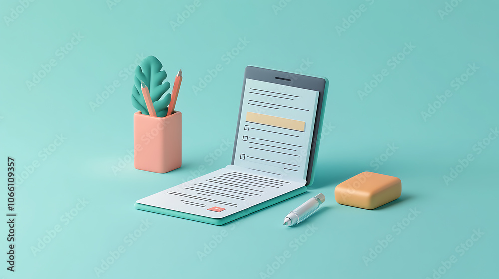 Aufkleber a 3d vector illustration of a mobile application form, the process of filling out an online mortgage