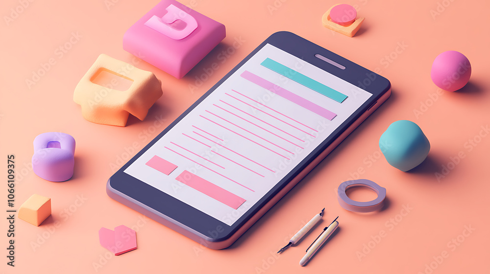 Leinwandbilder A 3D vector illustration of a mobile application form, the process of filling out an online mortgage or credit claim via a smartphone, It also represents survey submissions or document applications