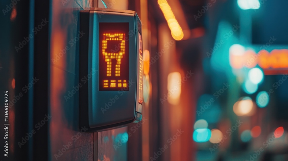 Poster a digit display showing the number nine on a wall at night