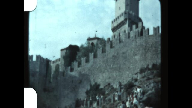 Guaita Tower 1957 - Viewing the famous Guaita Tower, on Monte Titano in the Apennine Mountains, in the city state of San Marino, in 1957.