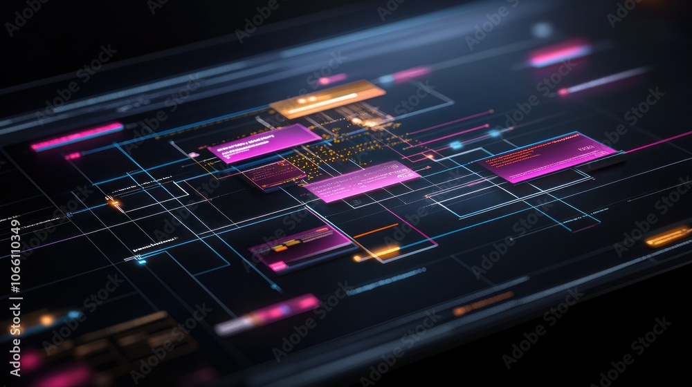 Leinwandbilder Abstract Digital Interface with Colorful Data Boxes and Lines
