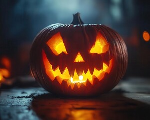 Halloween pumpkin carving with vibrant lighting, spooky atmosphere, dynamic energy, festive vibe, realism