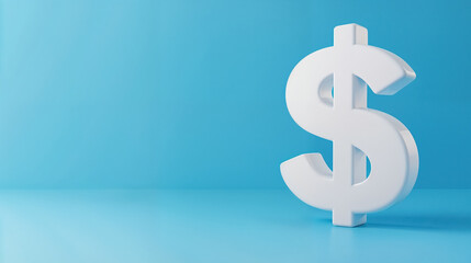 Obraz premium White Dollar Sign Symbol on Blue Background with copy space, symbolizing finance, wealth, economy, and investment.
