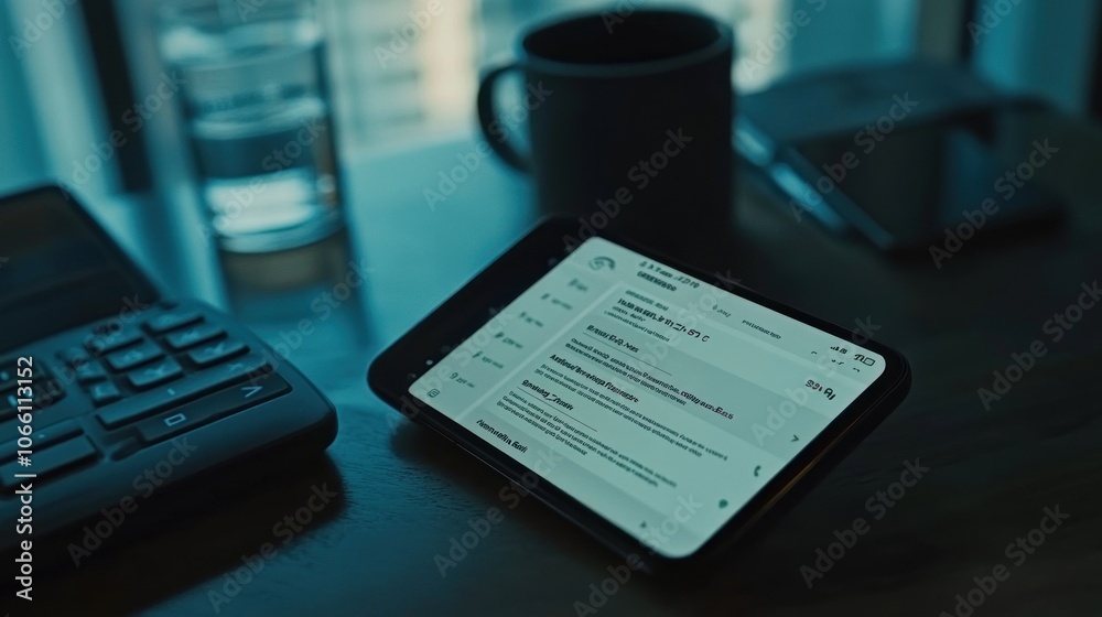 Poster Smartphone Displaying a Mobile Banking Application on a Desk