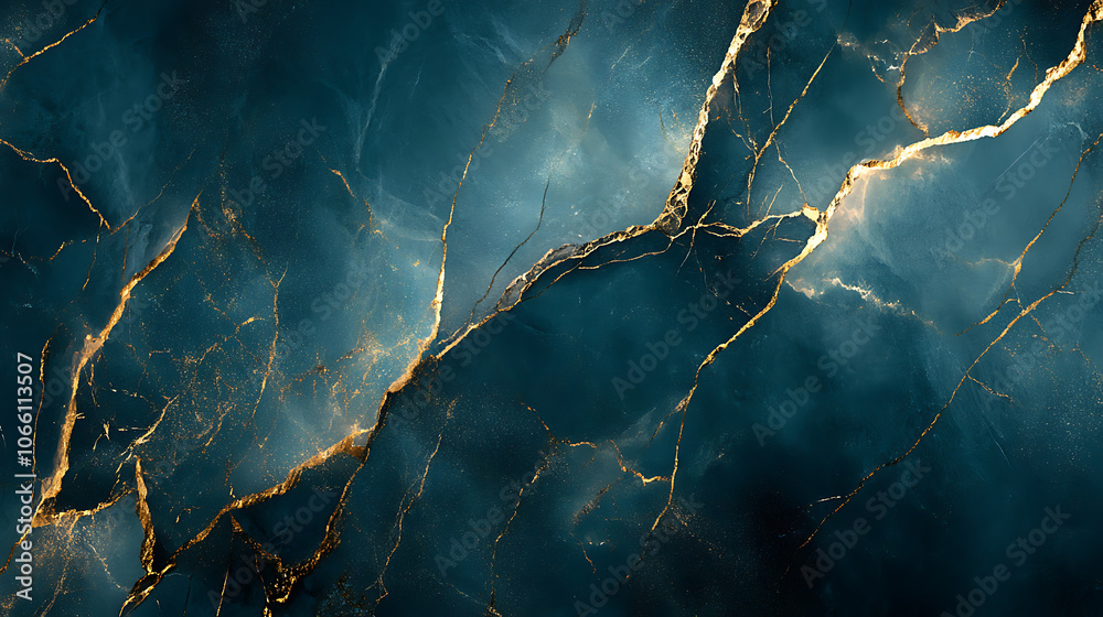 Poster luxurious dark blue marble texture with shimmering gold veins creating an elegant and sophisticated 