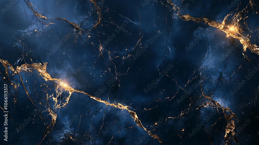 Poster luxurious dark blue marble texture with shimmering gold veins creating an elegant and sophisticated 