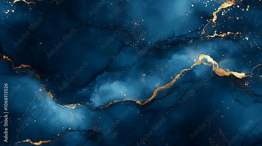 Poster luxurious dark blue marble texture with shimmering gold veins creating an elegant and sophisticated 