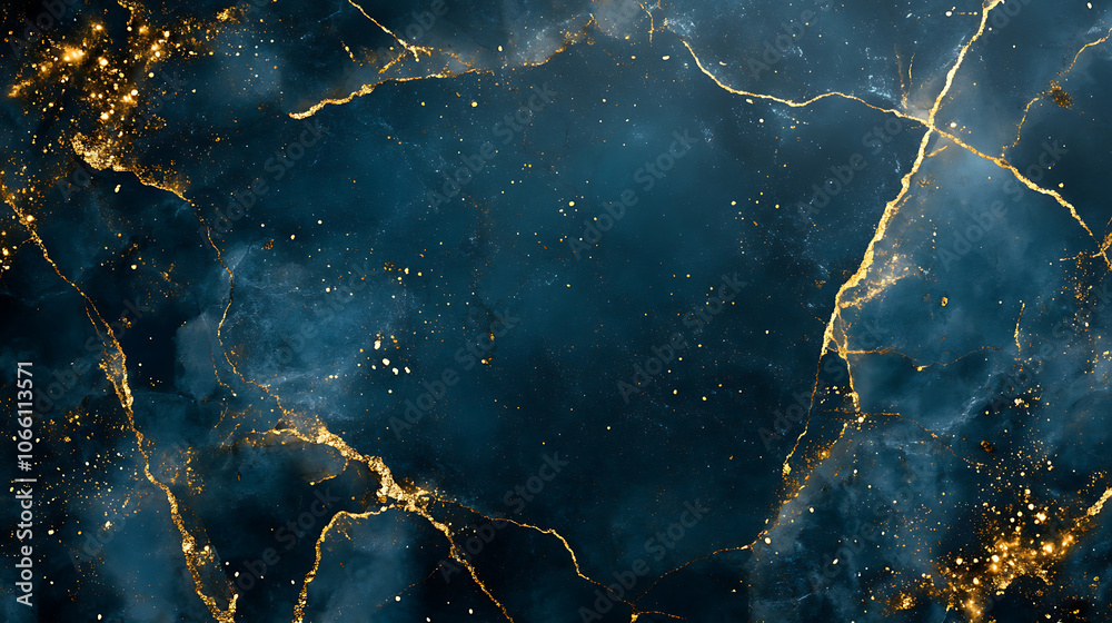Poster luxurious dark blue marble texture with shimmering gold veins creating an elegant and sophisticated 