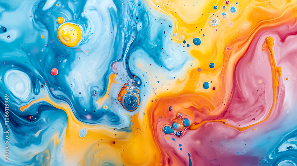 Aufkleber dynamic abstract image of vivid paint splashes colliding midair creating a mesmerizing swirl of colors resembling a chemical reaction or cosmic event