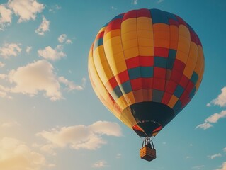Obraz premium Hot air balloon ride with vibrant colors, soft lighting, serene atmosphere, dynamic movement, high contrast