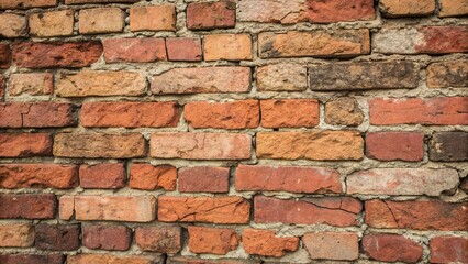 Obraz premium A weathered brick wall, characterized by a rich tapestry of colors and textures, showcases the enduring strength and resilience of time.