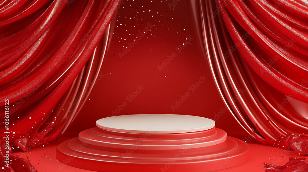 Fototapete red podium 3d illustration on room background red gradient color display advertising display with bl