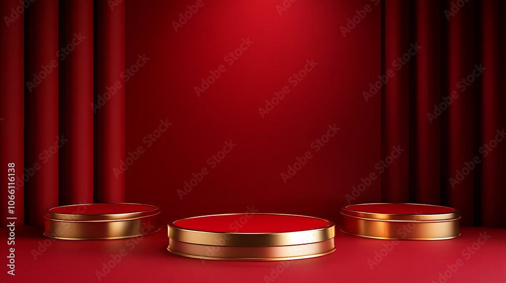 Poster red podium 3d illustration on room background red gradient color display advertising display with bl