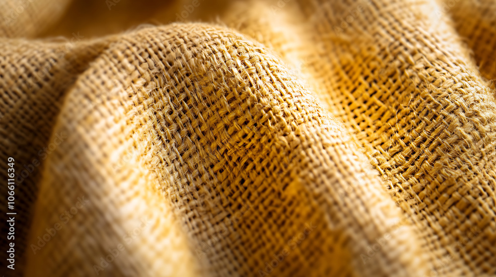 Poster jute hessian sackcloth canvas sack cloth woven texture pattern background in yellow beige cream brow