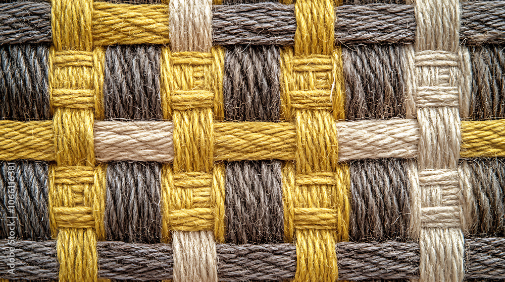 Aufkleber jute hessian sackcloth canvas sack cloth woven texture pattern background in yellow beige cream brow