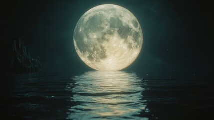 Full Moon Reflected in Calm Water at Night