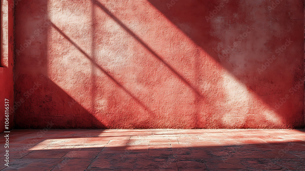 Aufkleber empty red textured wall close up with shadows, sparse texture and background