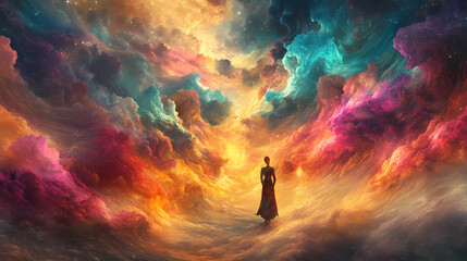Obraz premium An ethereal dreamscape where vibrant colors dance in harmony, creating a surreal and otherworldly ambiance in resolution. Dreamscape. Illustration