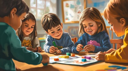 Early childhood education programs providing foundational skills for lifelong learning. Illustrations