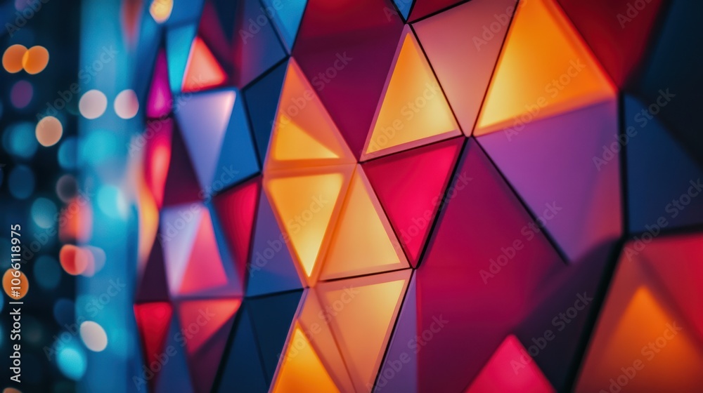 Poster abstract geometric wall of triangular shapes with vibrant colors