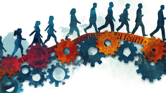 Employees participating in professional development programs to advance their careers. Illustrations