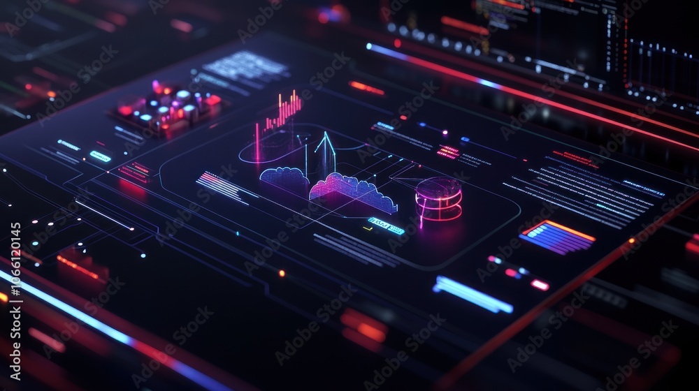 Aufkleber Futuristic Interface with Data Visualization and Neon Lights