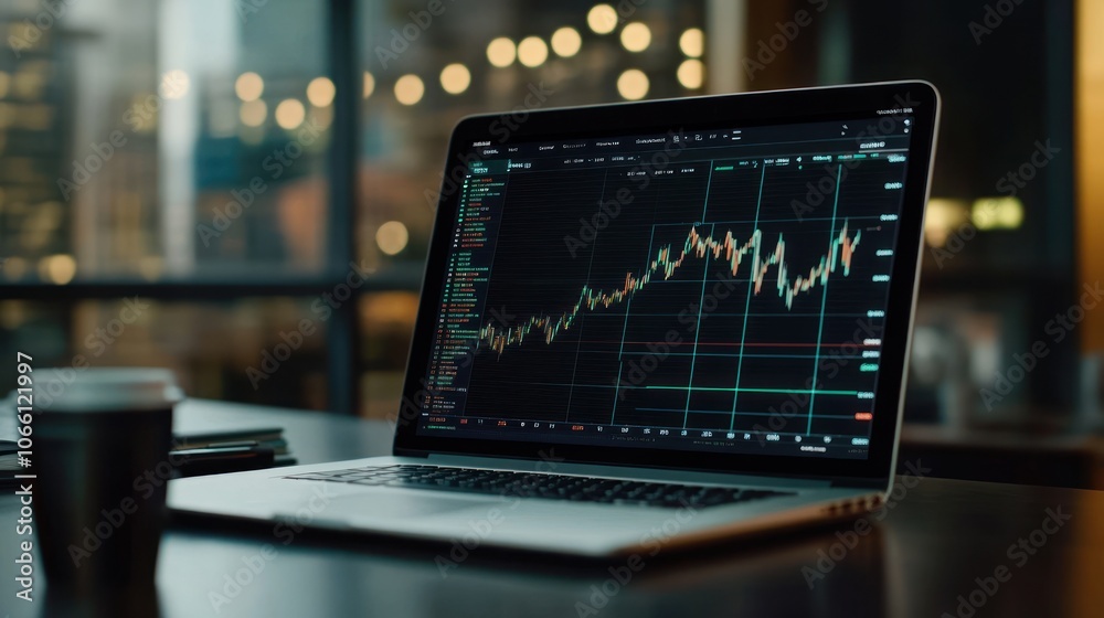 Aufkleber laptop displaying stock market data with green and red lines