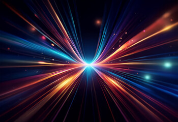 Obraz premium Abstract image with streaks of light radiating outwards from a central point in a dark background.