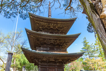 Shinano Kokubun-ji Buddhist temple three-storied pagoda, Important Cultural Property, Ueda City, Nagano Prefecture, Japan.