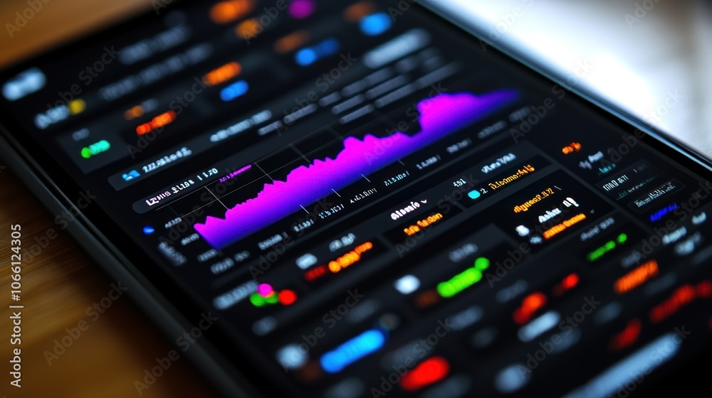 Poster Smartphone Display Showing a Stock Market Graph and Data