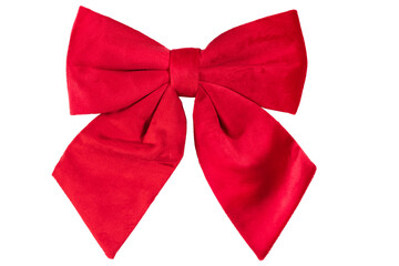 Big red bow for Christmas decoration. Gift box wrapping concept. Isolated on white background. Cut out