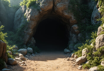 Obraz premium Mysterious cave in a forest. 