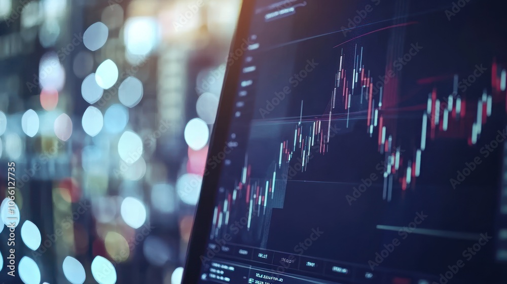 Poster Close-up of a Stock Market Graph Displayed on a Computer Monitor