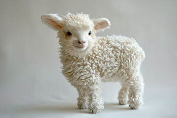 Fototapeta premium Ultra Realistic Fluffy White Lamb on White Background