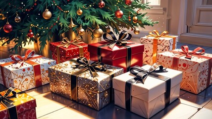 Christmas Tree Surrounded by Gift Packs