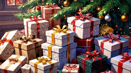Christmas Tree Surrounded by Gift Packs
