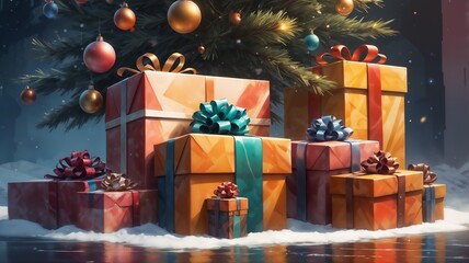 Christmas Tree Surrounded by Gift Packs