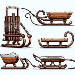 Sled push set vector illustration
