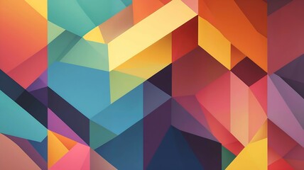 Obraz premium Abstract geometric pattern with overlapping colorful polygons in shades of orange, yellow, blue, pink, and purple, creating a vibrant mosaic background Imagination-Studio