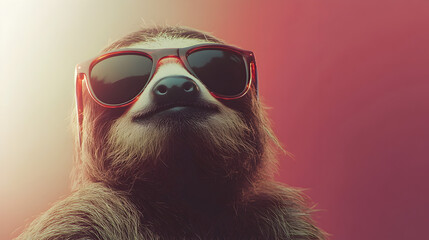 un fondo liso con espacio de copia con un oso perezoso moderno y a la moda con unas gafas oscuras o lentes de sol fondo divertido