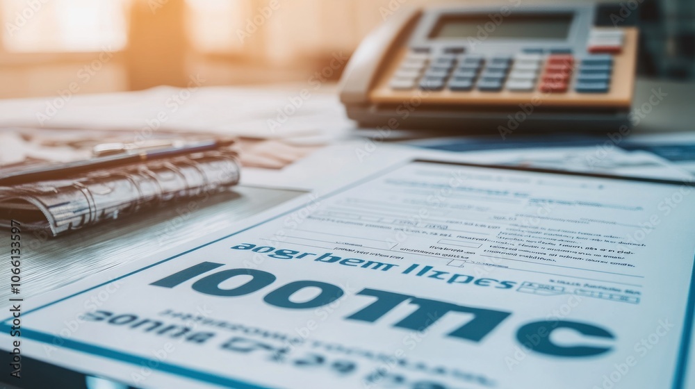Poster close-up of a tax form with a blurred background