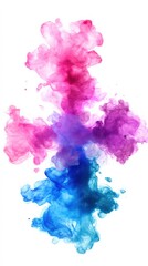 Colorful smoke plume in vibrant pink and blue, isolated on white background.