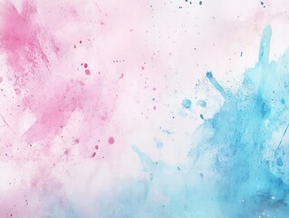 Obraz premium Abstract Watercolor Background with Pink and Blue Splashes on White Canvas.